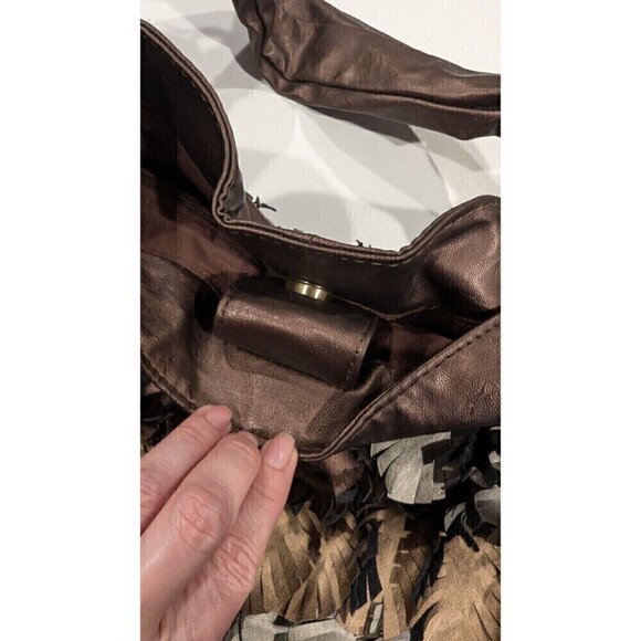 Bueno Brown Mixed Leather Hobo Feather Bag Fall Metallic soft Boho Bohemian - Picture 3 of 7